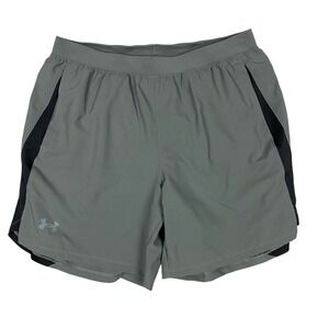 Under Armour Launch Mens HeatGear Fitted Running‎ Shorts Gray Black Mesh Size XL
